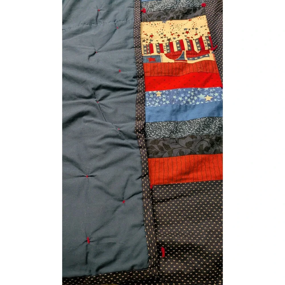 Handmade Patriotic Patchwork Quilt Red White Blue Stars Americana Lap Blanket